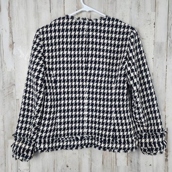 Ann Taylor Houndstooth Fringe Blazer Jacket Black White Size 4 - Picture 4 of 13